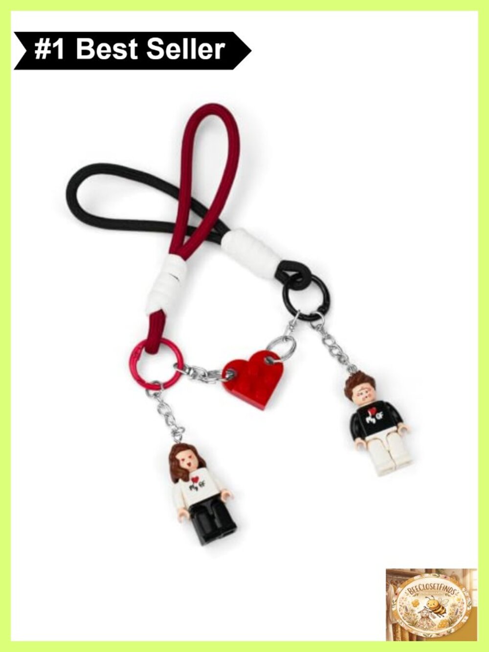 Couple Heart Keychain Set Zinc Alloy Stainless Steel Block Doll Pendant Gift